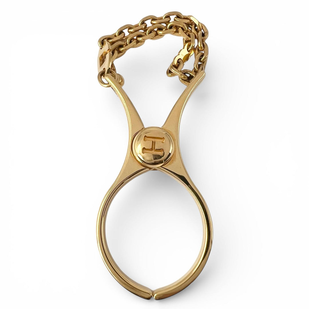 Great HERMES charm Filou H Logo Glove Holder Keychain gold ー Women