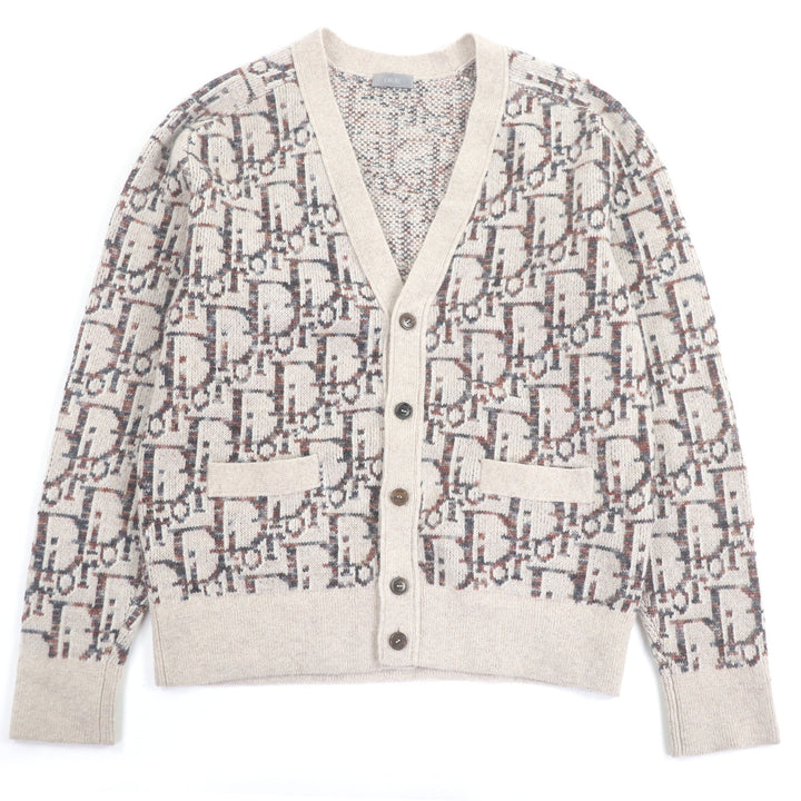 DIOR カーディガン オブリーク オールオーバープリント ニット ベージュ L 213M233AT662 美品