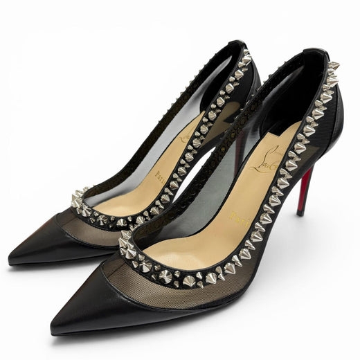 Pristine Christian Louboutin pumps GALATIVI SPIKES 85 Spike stud mesh 36