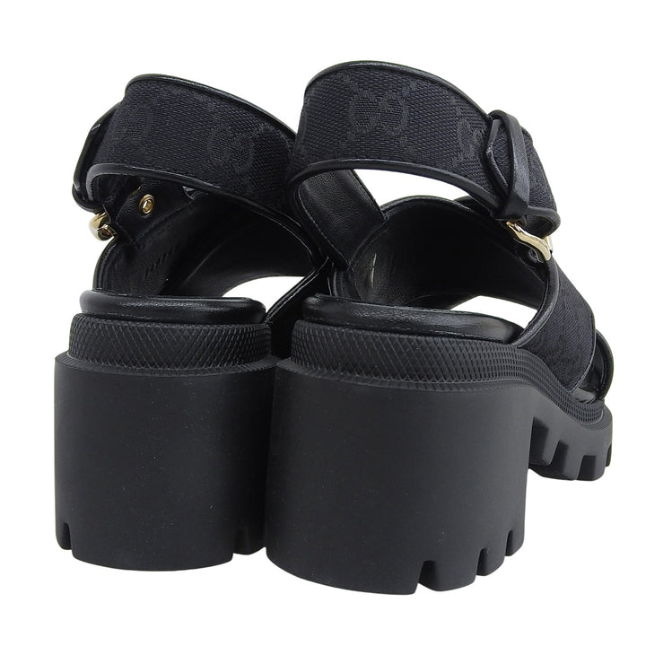 Pristine GUCCI Sandals Cross-strap platform black GG canvas Women 35 749795