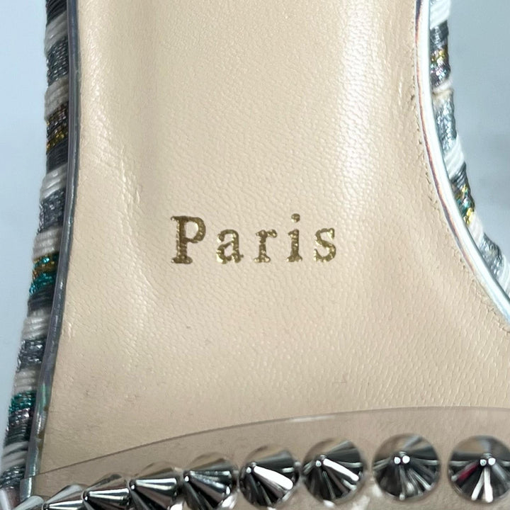 Pristine Christian Louboutin Sandals spike stud wedge sole Silver beige 35