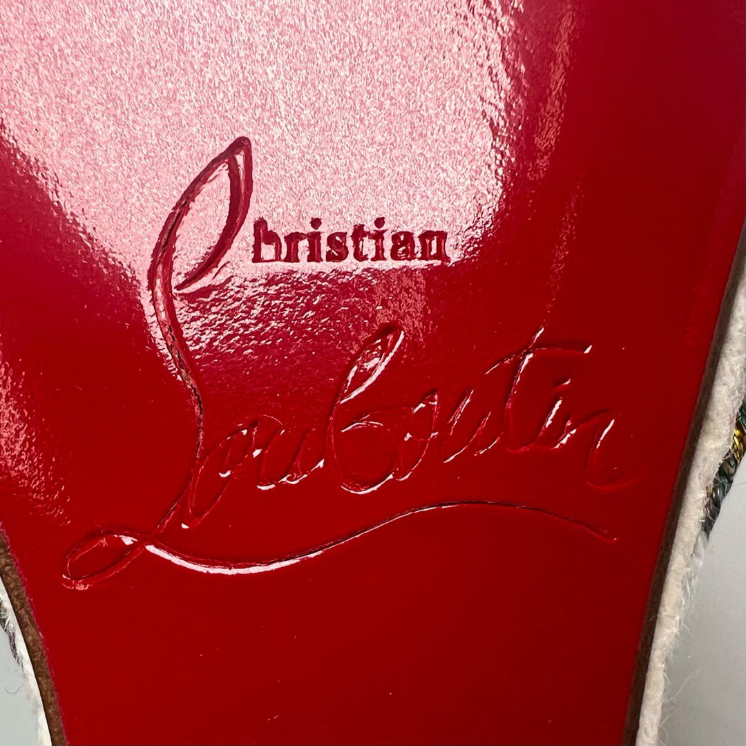 Pristine Christian Louboutin Sandals spike stud wedge sole Silver beige 35