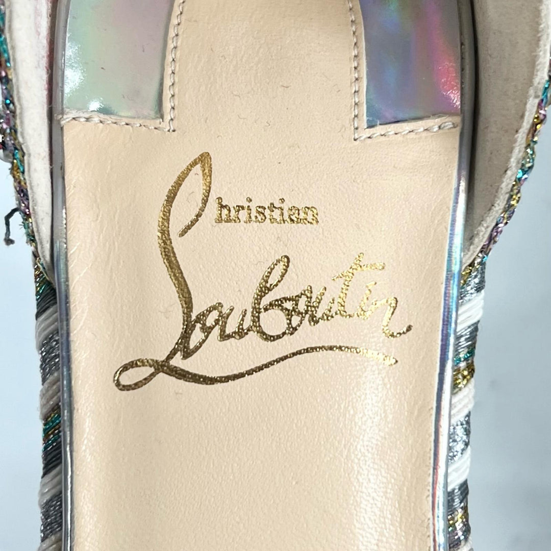 Pristine Christian Louboutin Sandals spike stud wedge sole Silver beige 35