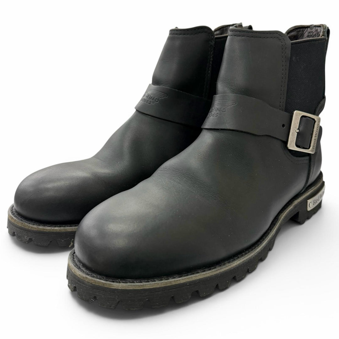 Great RED WING Ankle boots 977 Logo buckle motorcycle boots black leather mens 9