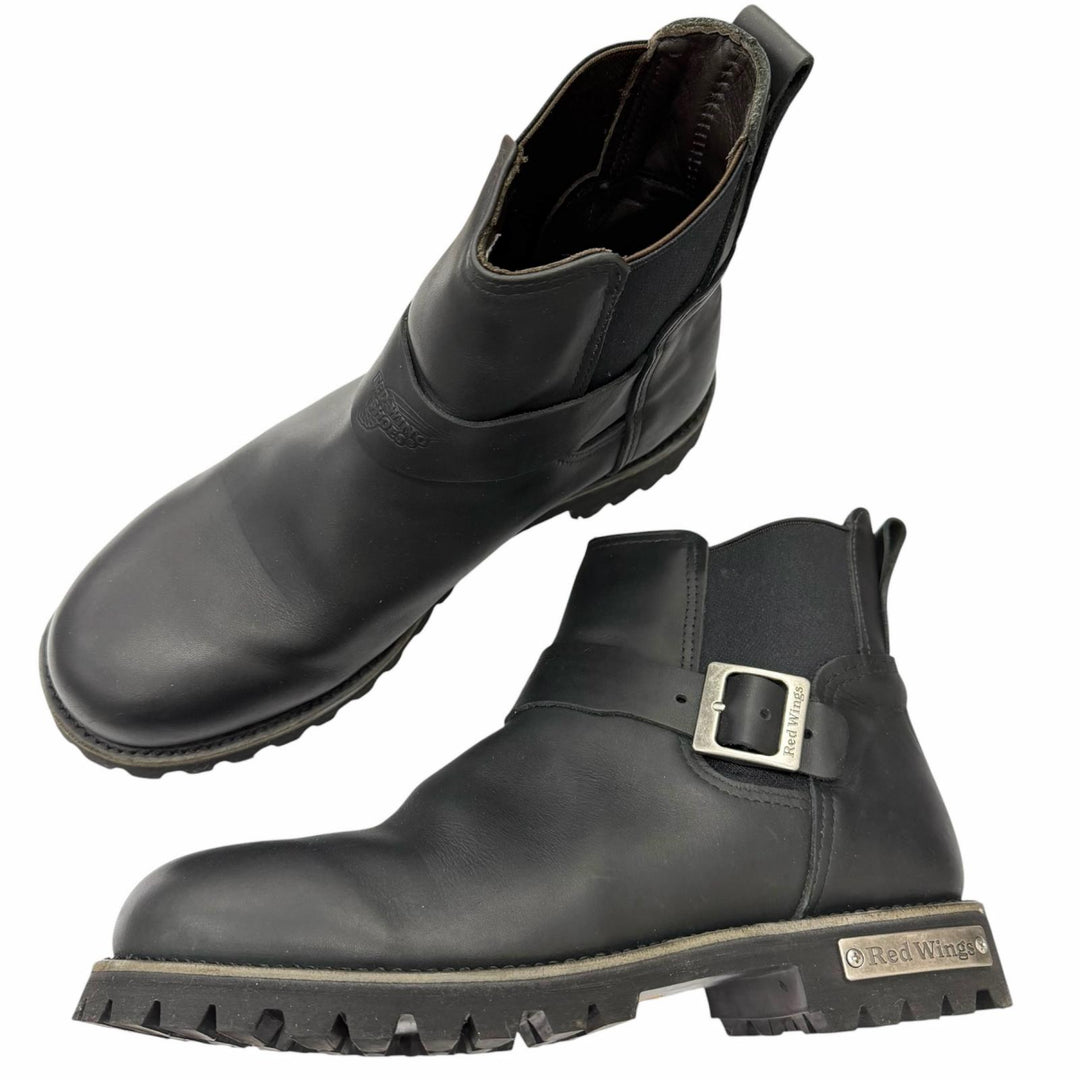 Great RED WING Ankle boots 977 Logo buckle motorcycle boots black leather mens 9