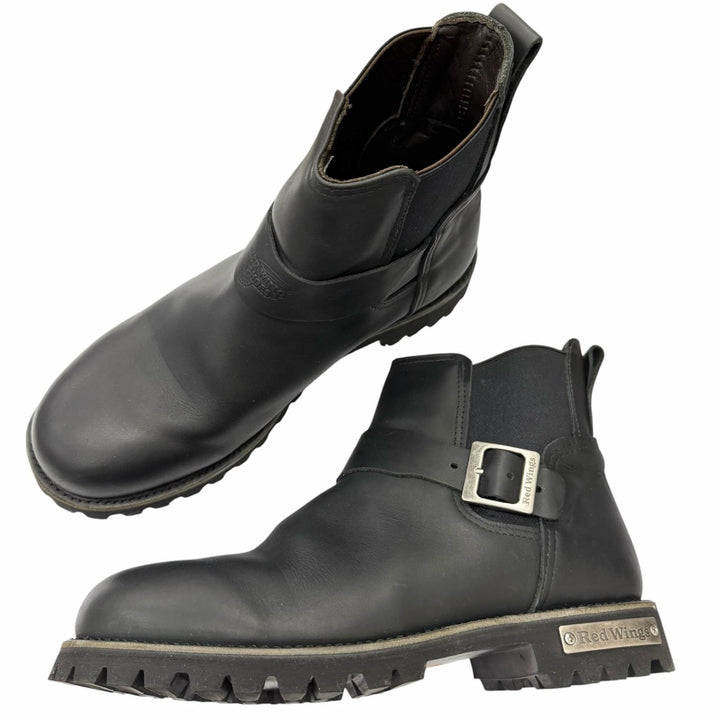 Great RED WING Ankle boots 977 Logo buckle motorcycle boots black leather mens 9