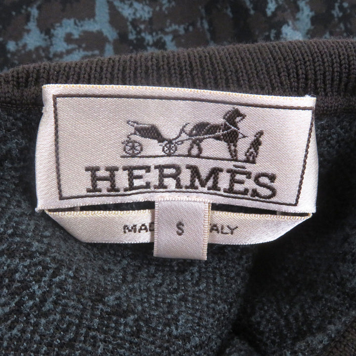 素晴らしいHERMESニットオールオーバープリントタートルネックブラウンヘアメンズS