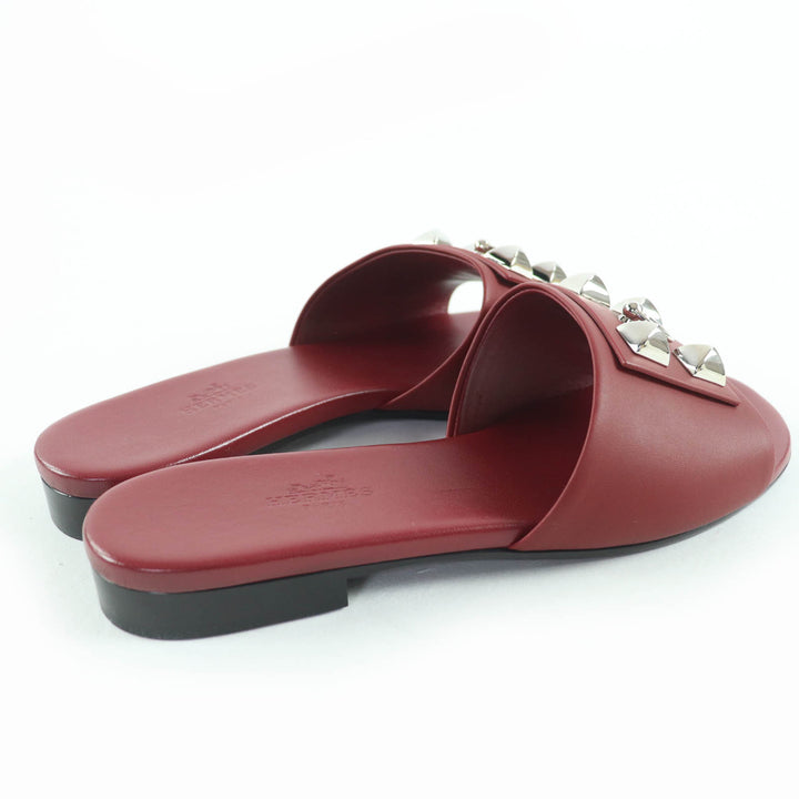 Excellent HERMES Mule Dune Collier Docien leather sandals Bordeaux series 36