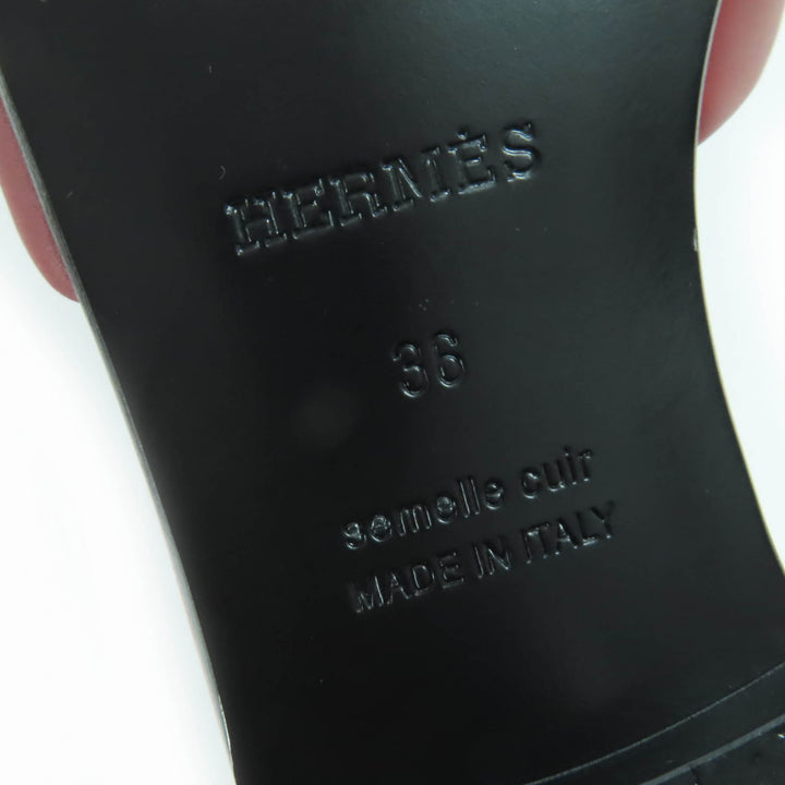 素晴らしいHERMESミュールデューンコリアードシアンレザーサンダルボルドーシリーズ36
