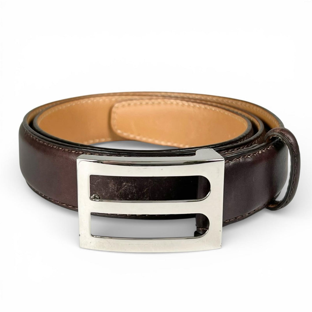Great BERLUTI belt B logo buckle Dark brown leather mens
