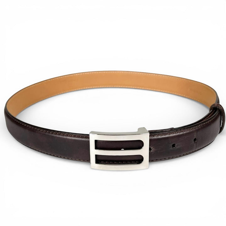 Great BERLUTI belt B logo buckle Dark brown leather mens