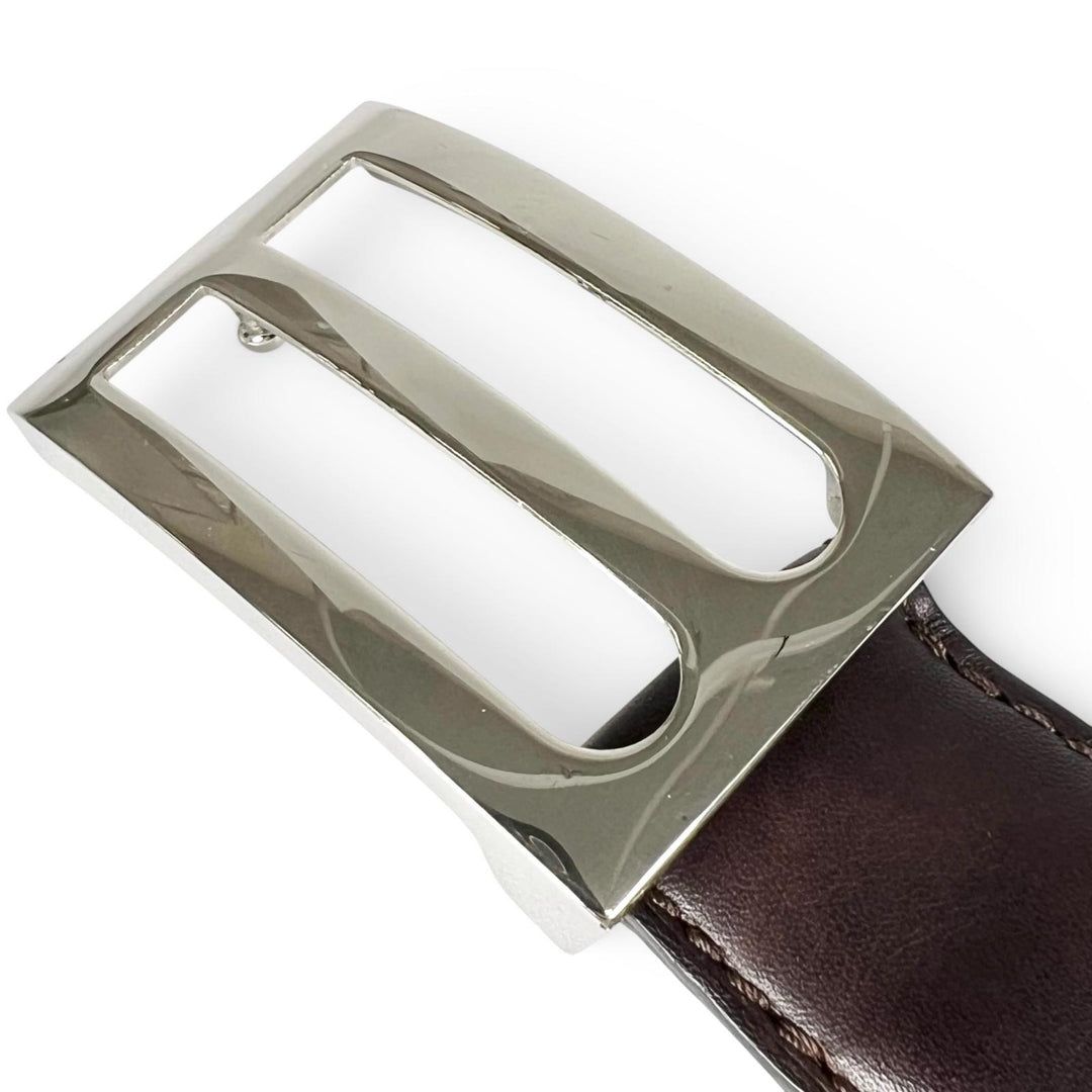 Great BERLUTI belt B logo buckle Dark brown leather mens