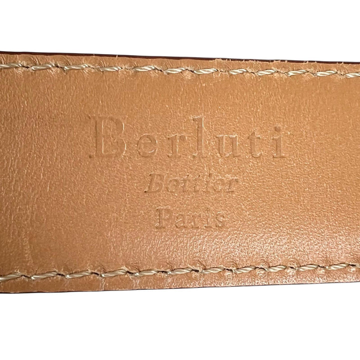 Great BERLUTI belt B logo buckle Dark brown leather mens
