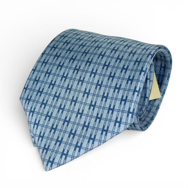 Pristine HERMES tie H motif blue silk mens 5266SA