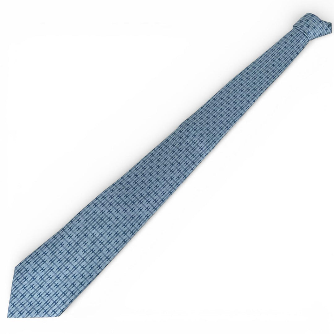 Pristine HERMES tie H motif blue silk mens 5266SA