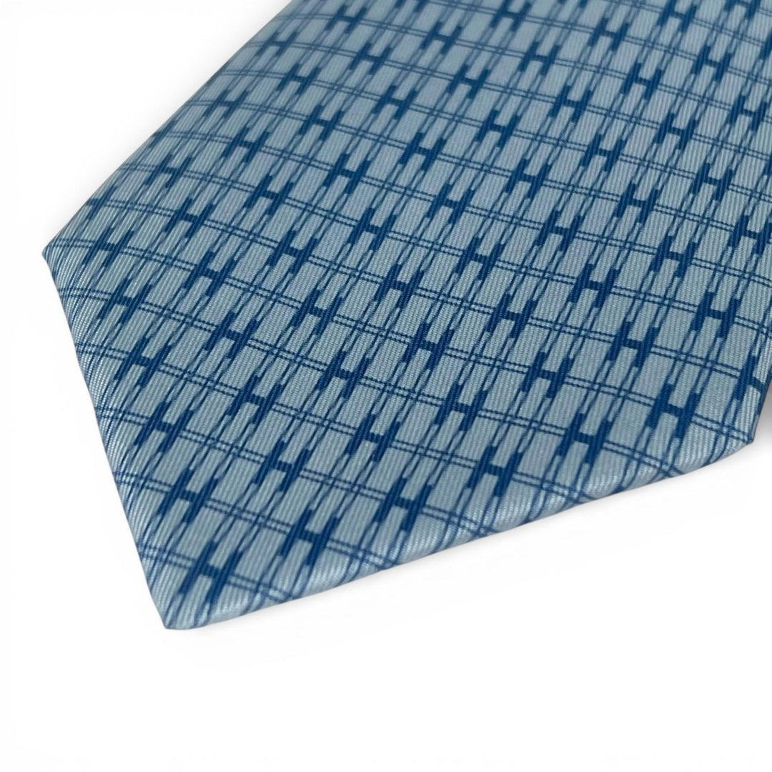 Pristine HERMES tie H motif blue silk mens 5266SA