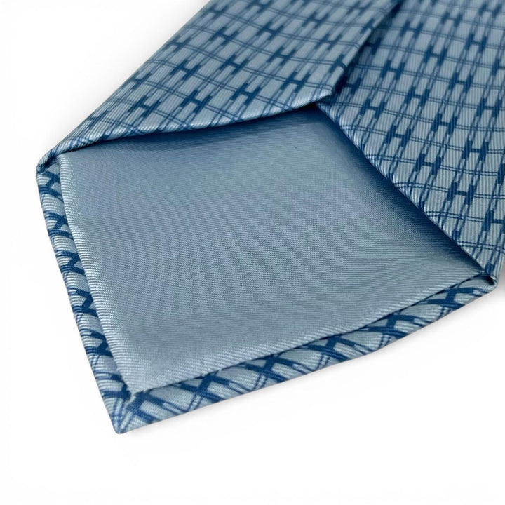 Pristine HERMES tie H motif blue silk mens 5266SA