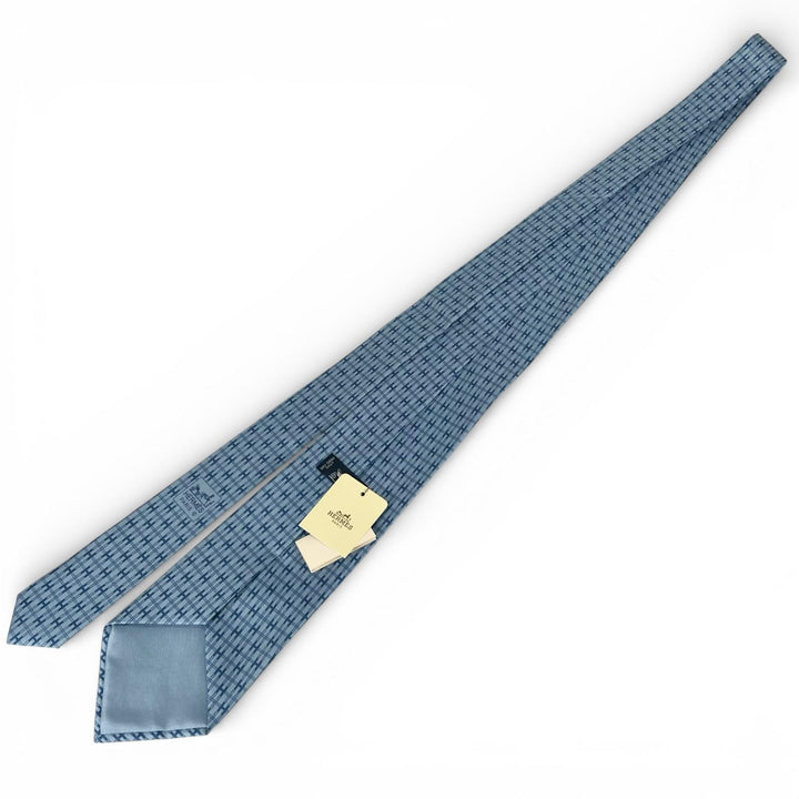Pristine HERMES tie H motif blue silk mens 5266SA