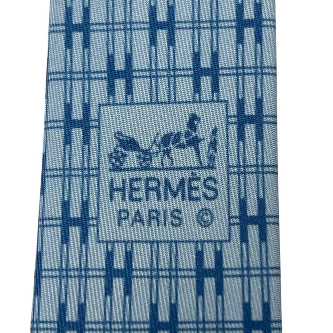 Pristine HERMES tie H motif blue silk mens 5266SA