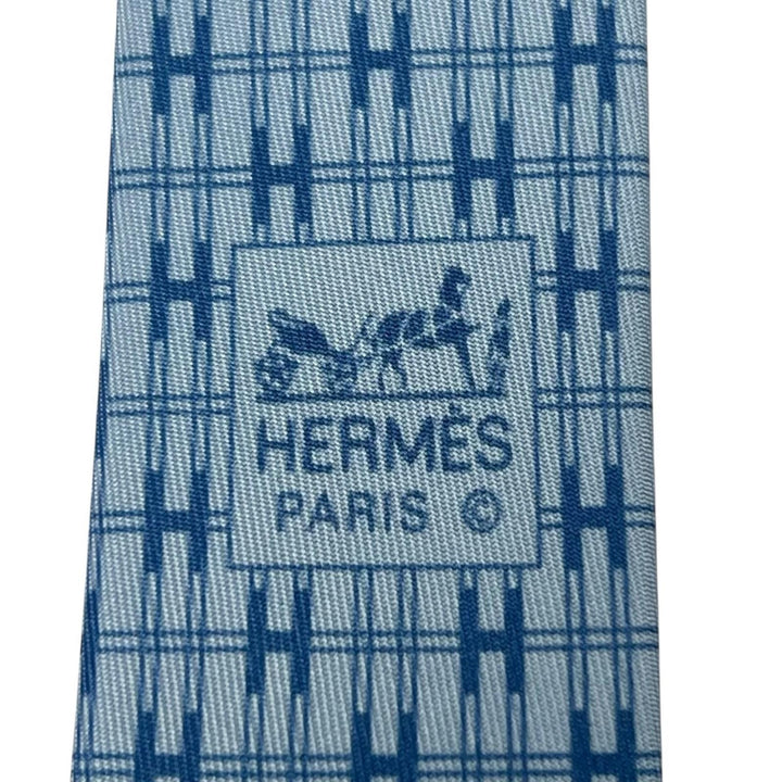 Pristine HERMES tie H motif blue silk mens 5266SA