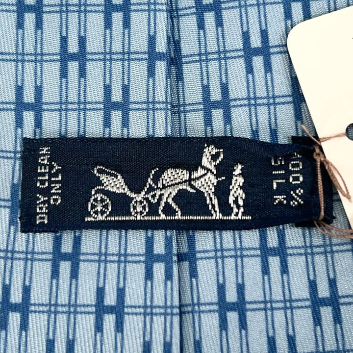 Pristine HERMES tie H motif blue silk mens 5266SA