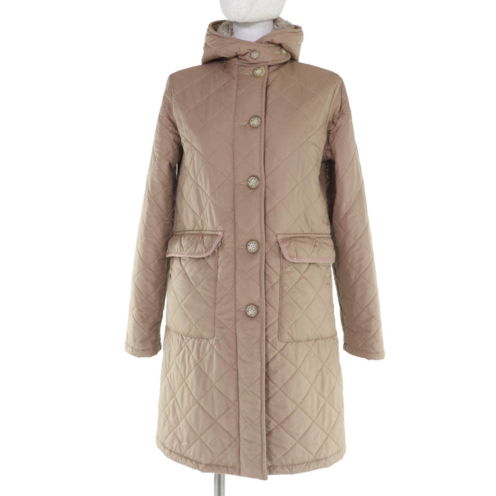 Great Mackintosh coat Logo button hood, padded, quilted beige polyester Women 36