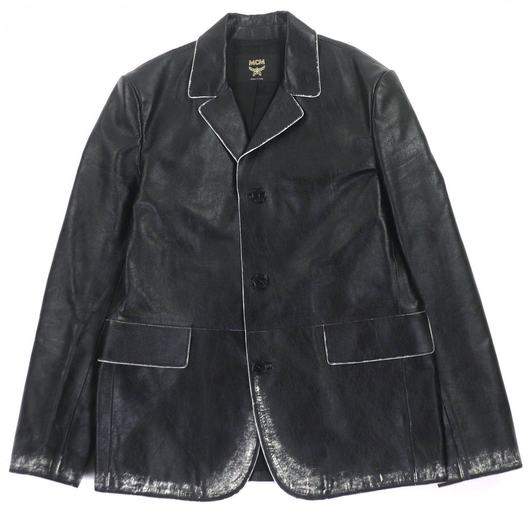 Excellent MCM tailored jacket black Lamb leather mens L