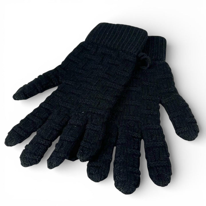 Excellent HERMES gloves H pattern knitting black cashmere mens M