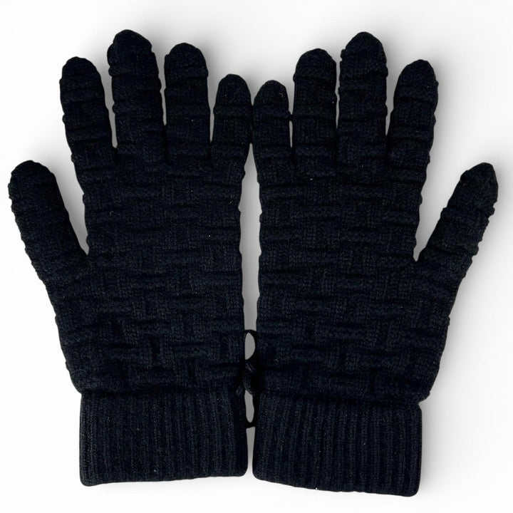 Excellent HERMES gloves H pattern knitting black cashmere mens M