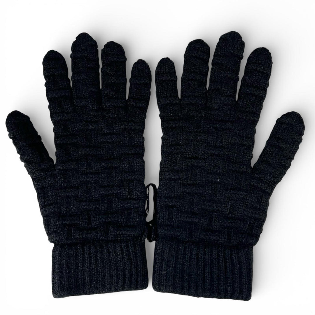 Excellent HERMES gloves H pattern knitting black cashmere mens M