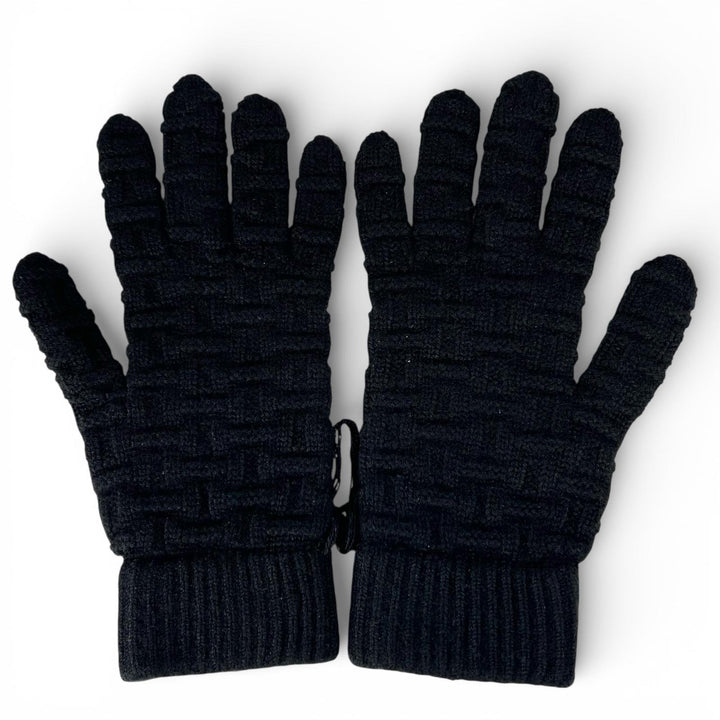 Excellent HERMES gloves H pattern knitting black cashmere mens M