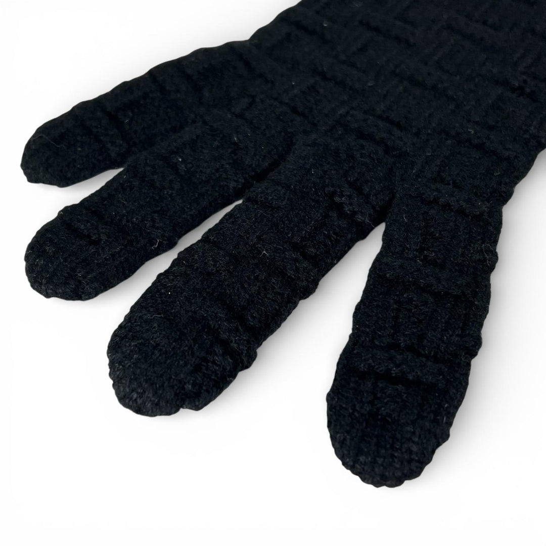 Excellent HERMES gloves H pattern knitting black cashmere mens M