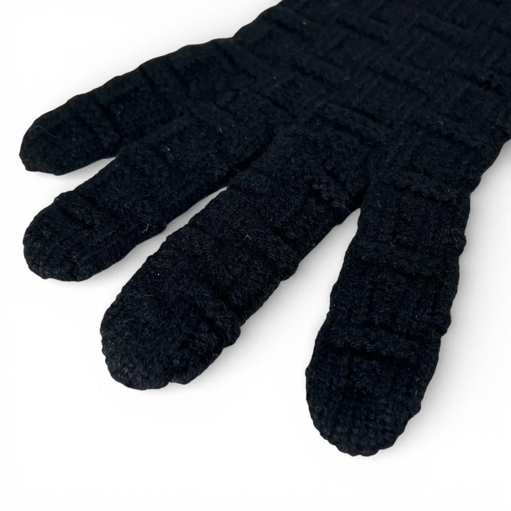 Excellent HERMES gloves H pattern knitting black cashmere mens M