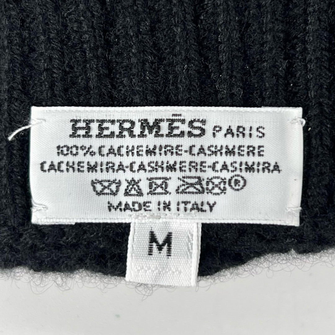 Excellent HERMES gloves H pattern knitting black cashmere mens M