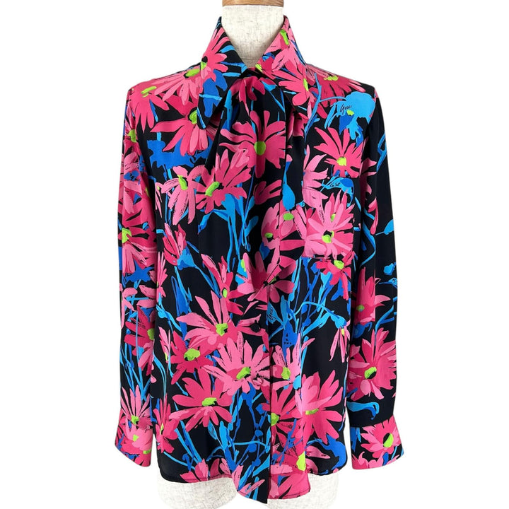 Great GUCCI blouse Floral Pattern Bow Tie multicolor silk Women 36 643269