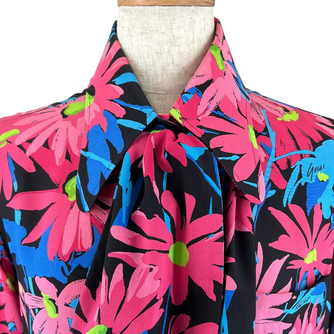 Great GUCCI blouse Floral Pattern Bow Tie multicolor silk Women 36 643269