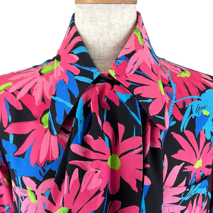 Great GUCCI blouse Floral Pattern Bow Tie multicolor silk Women 36 643269