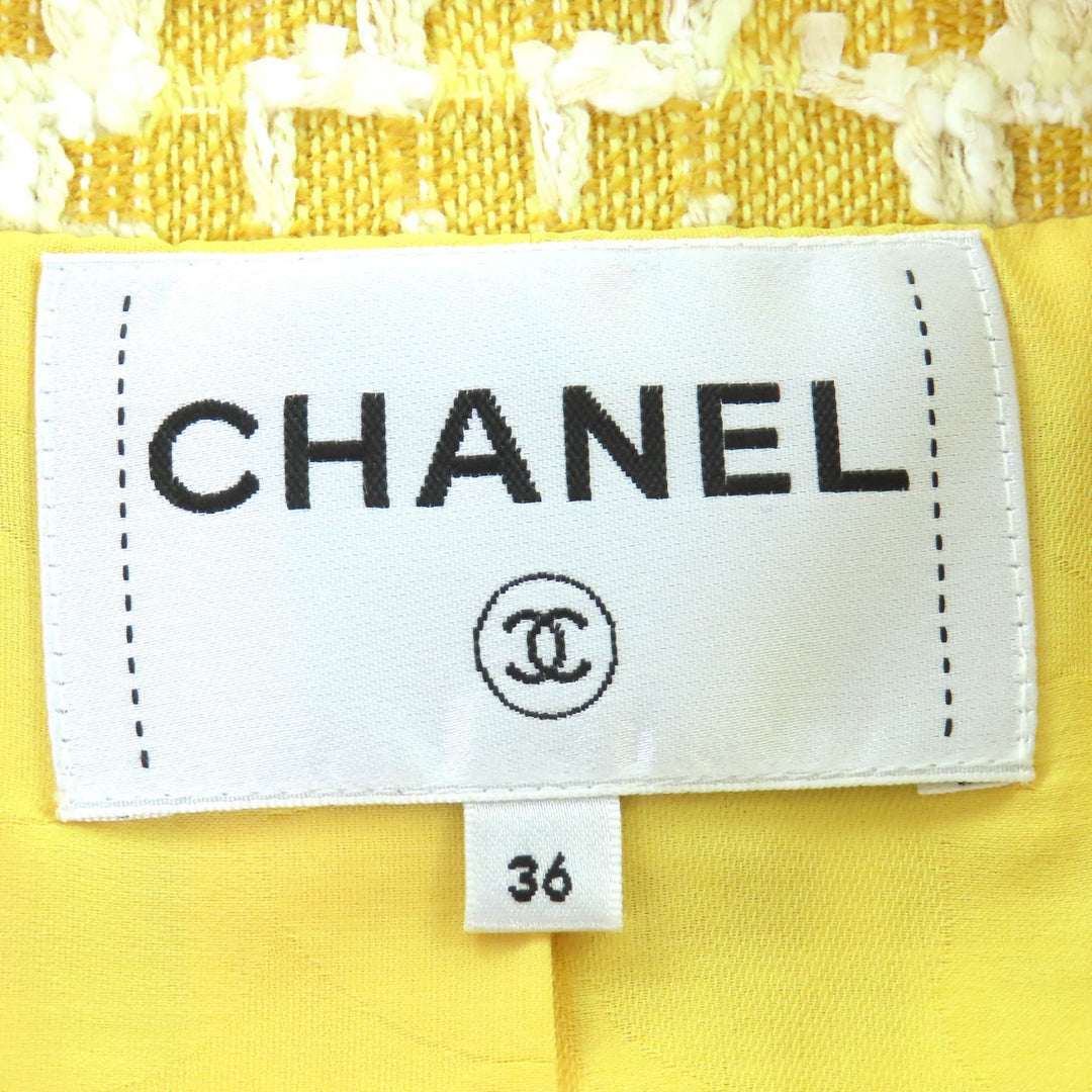 美品 CHANEL ノーカラージャケット ココマーク クリアボタン ツイード 36 18S P58787