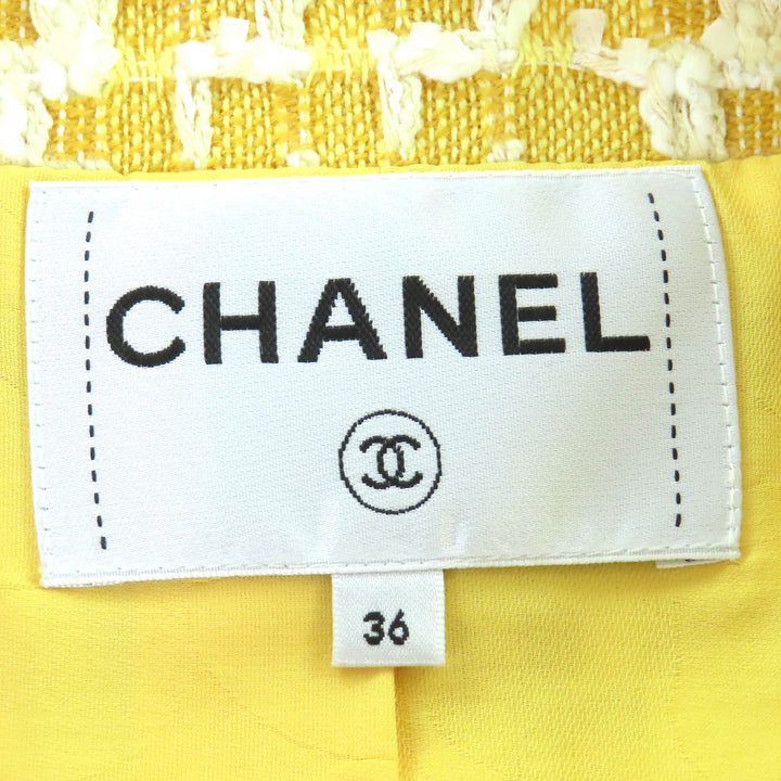 美品 CHANEL ノーカラージャケット ココマーク クリアボタン ツイード 36 18S P58787