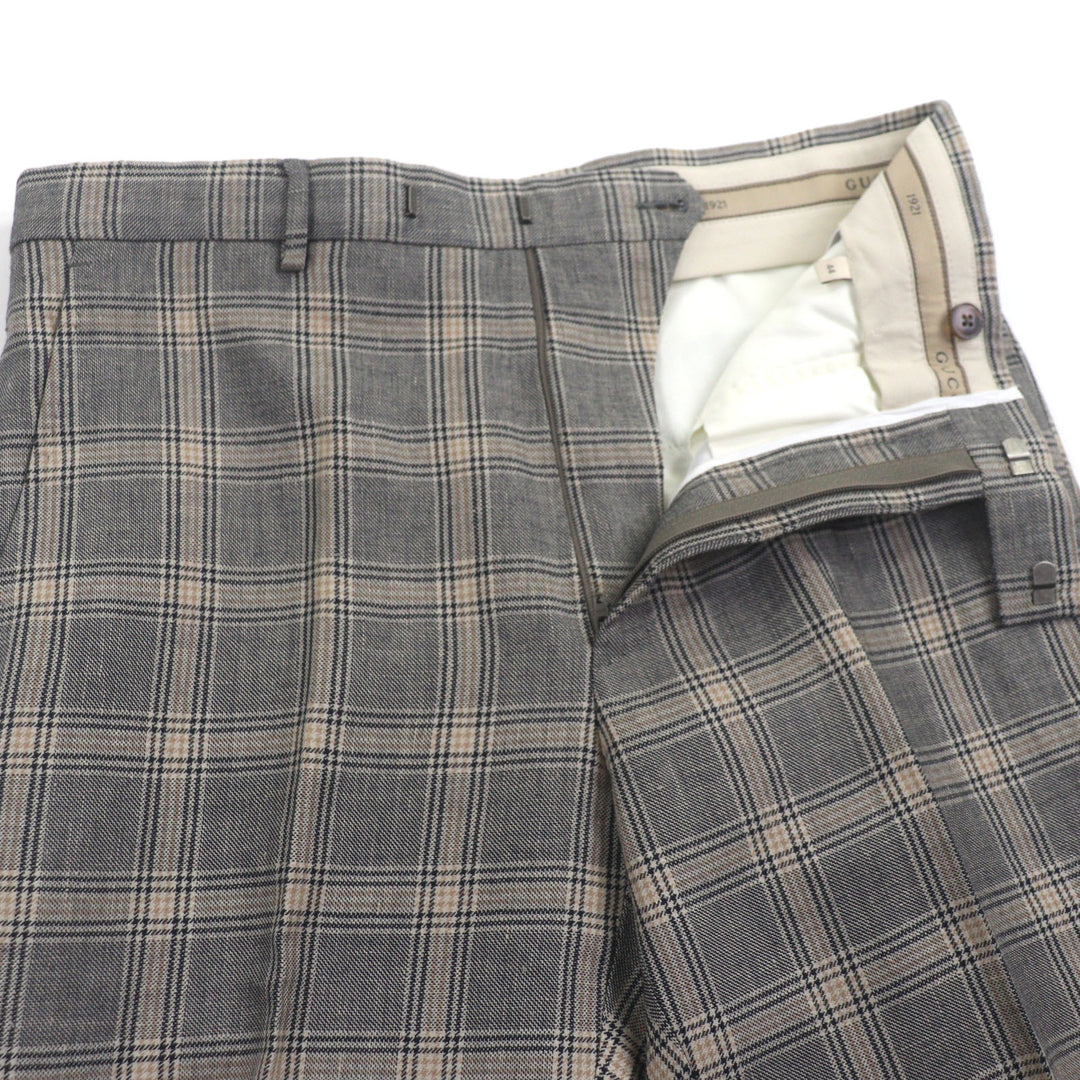 Pristine GUCCI slacks Check Pattern Pants gray linen mens 44