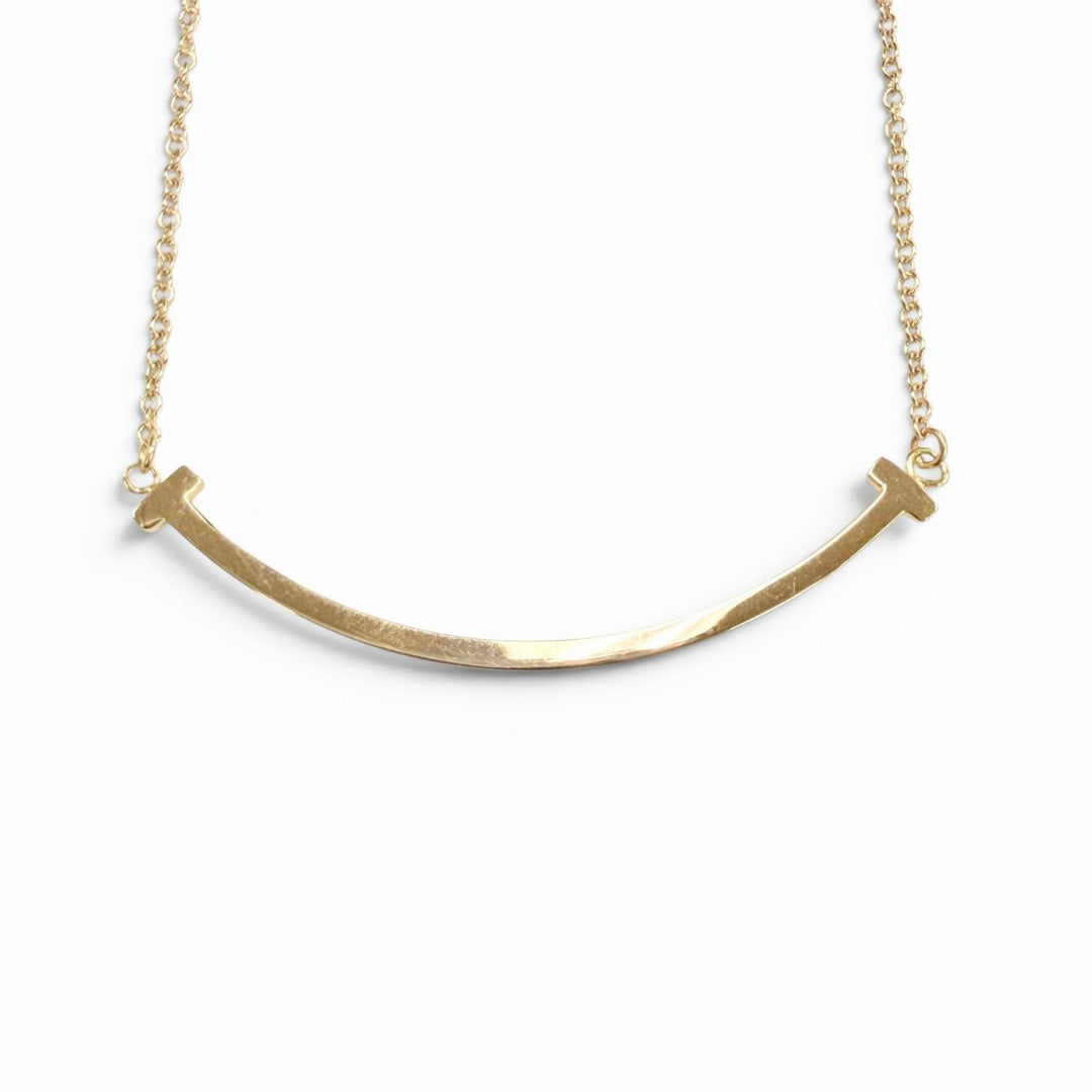 Excellent TIFFANY&Co. Necklace T Smile Small Pendant Pink gold 18K Women