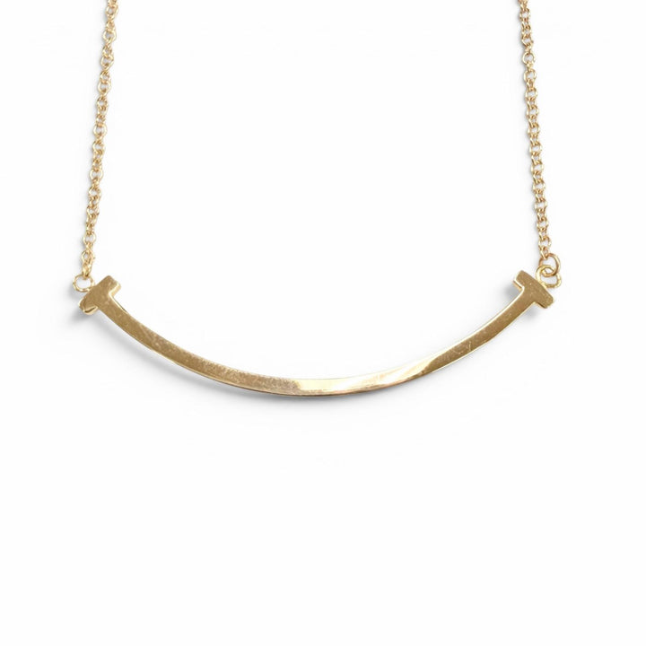 Excellent TIFFANY&Co. Necklace T Smile Small Pendant Pink gold 18K Women