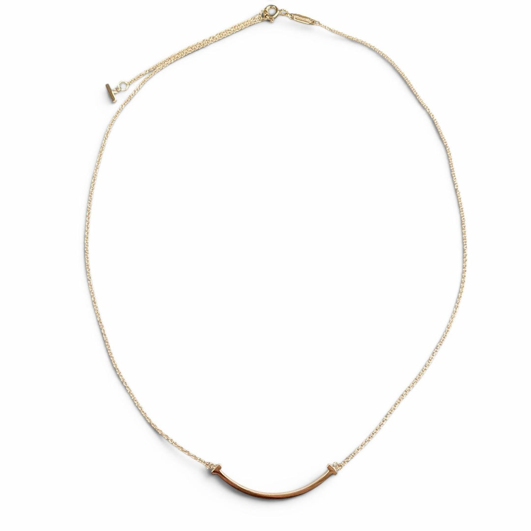 Excellent TIFFANY&Co. Necklace T Smile Small Pendant Pink gold 18K Women