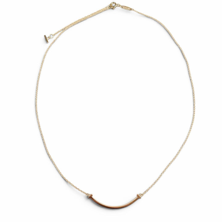 Excellent TIFFANY&Co. Necklace T Smile Small Pendant Pink gold 18K Women
