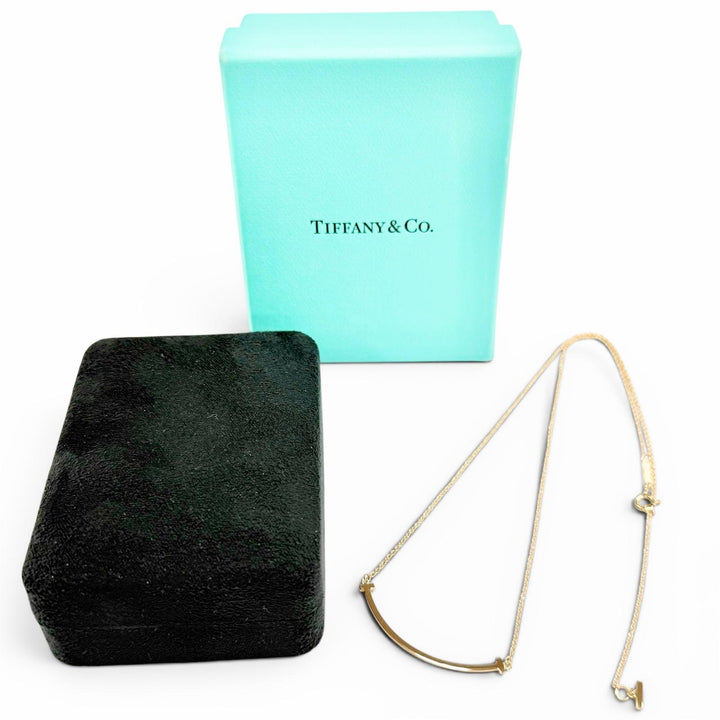 Excellent TIFFANY&Co. Necklace T Smile Small Pendant Pink gold 18K Women