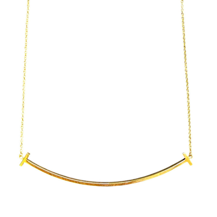 Excellent TIFFANY&Co. Necklace T Smile Pendant Yellow Gold 18K Women
