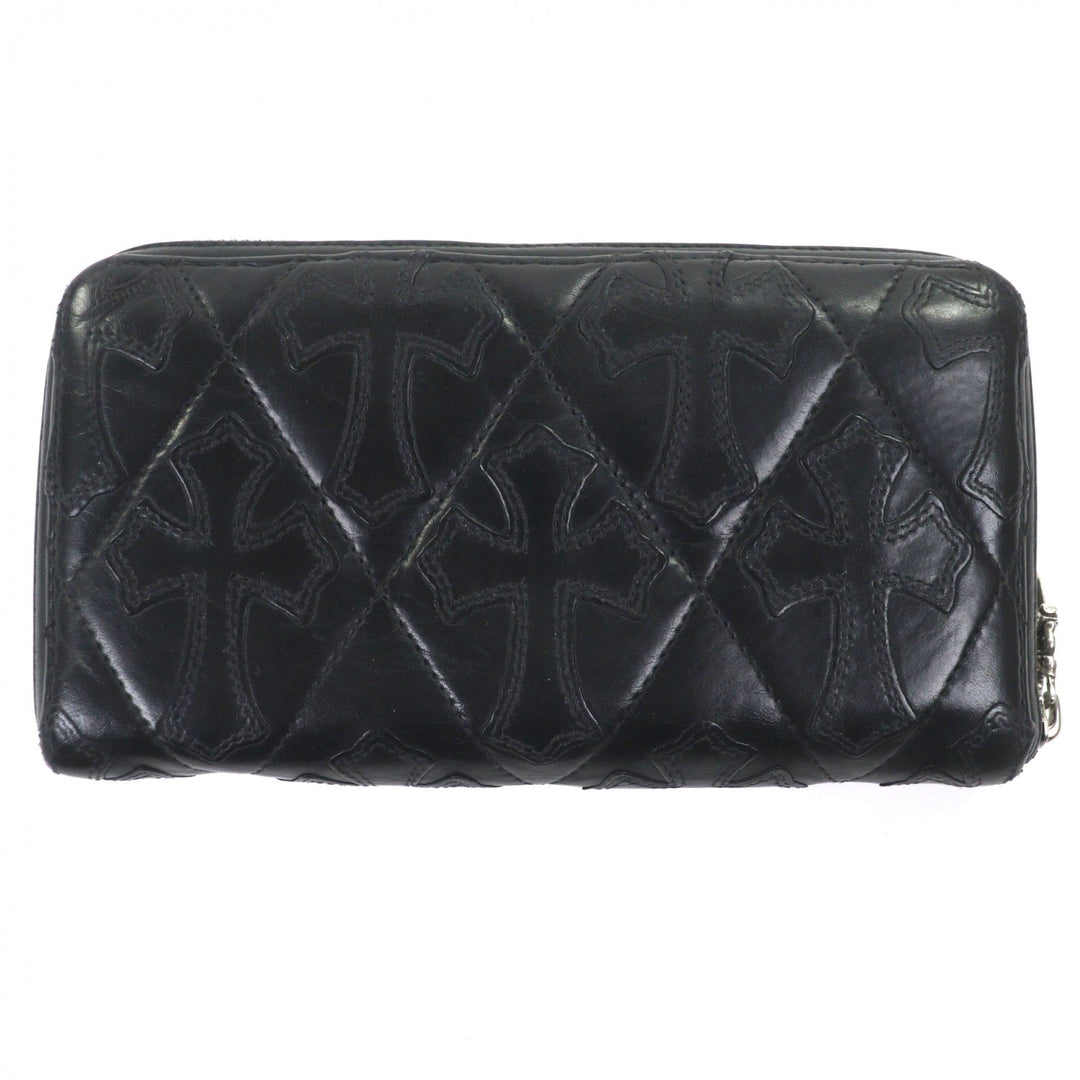Very Good CHROME HEARTS Purse REC F ZIP QUILTED black leather mens