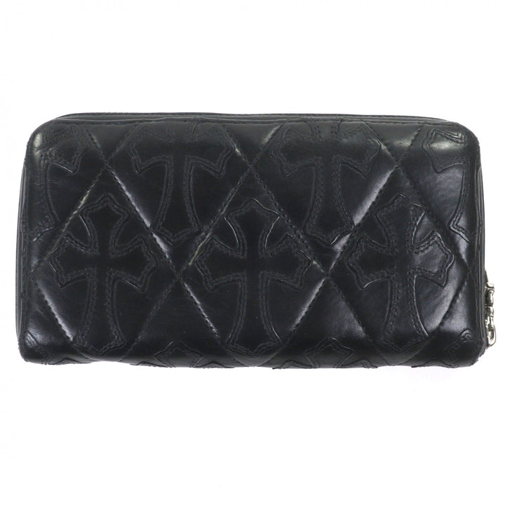 Very Good CHROME HEARTS Purse REC F ZIP QUILTED black leather mens
