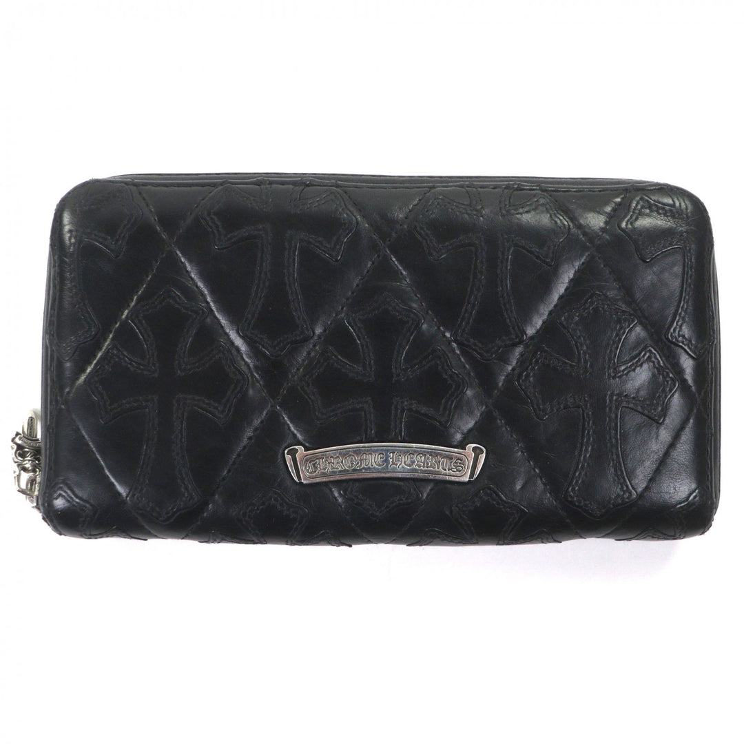 Very Good CHROME HEARTS Purse REC F ZIP QUILTED black leather mens