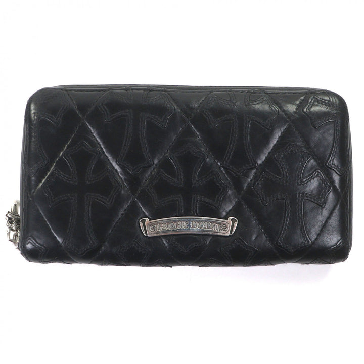 Very Good CHROME HEARTS Purse REC F ZIP QUILTED black leather mens